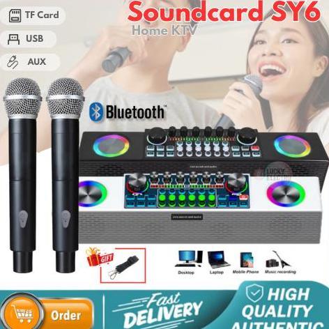 Live Soundcard SY6 Bluetooth Speaker 2 Mic Wireless Microphone Karaoke