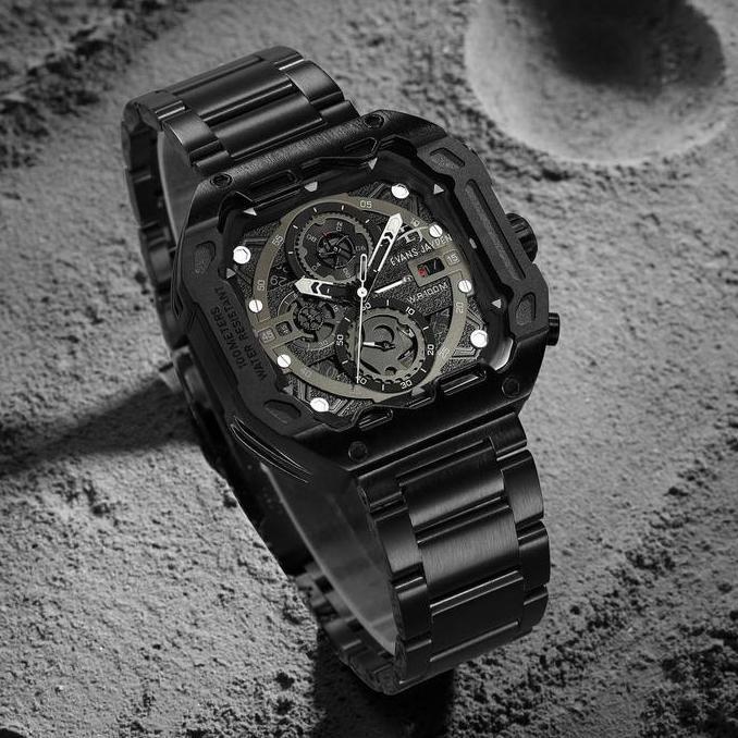 Evans Jayden Jam Tangan Pria 9596 Rantai Stainless Steel Chronograph Kaca Sapphire Water Resistant 1