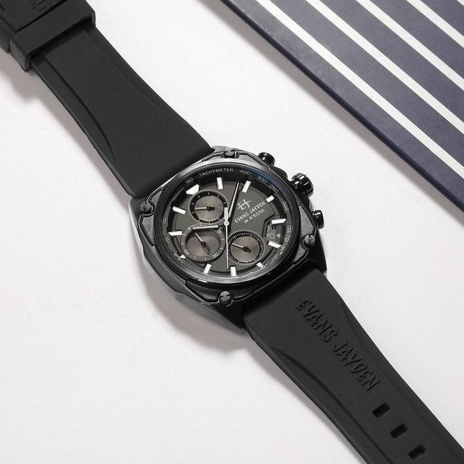 Jam Tangan Pria Evans Jayden 9604 Rubber Kaca Sapphire Chronograph Water Resistant 5 ATM Stainless W