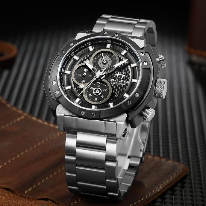 Evans Jayden Jam Tangan Pria 9548 Rantai Stainless Steel Chronograph Kaca Sapphire Water Resistant 1