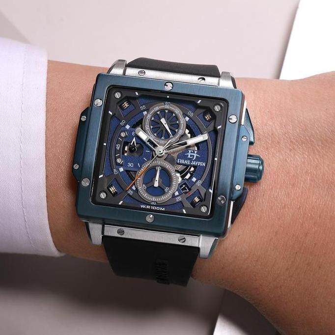 Jam Tangan Pria Evans Jayden 9582 Rubber Silicon Kaca Sapphire Chronograph Water Resistant 10 ATM