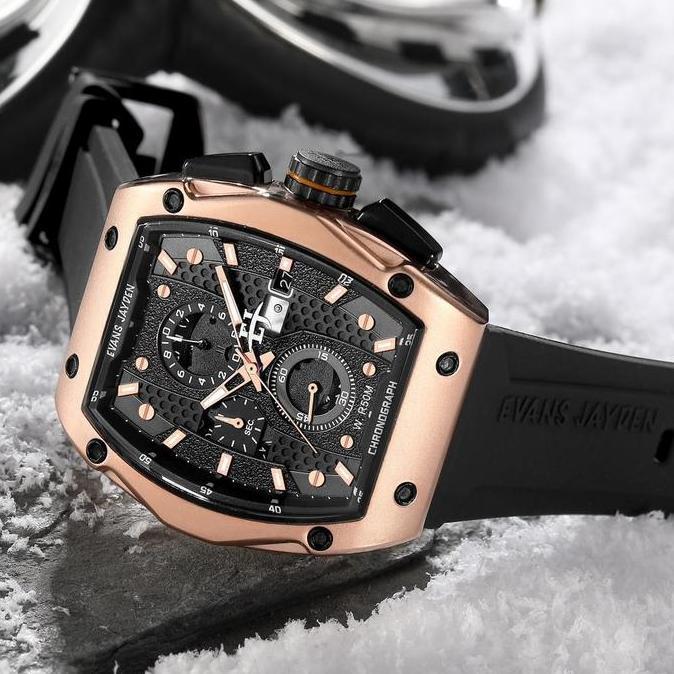 Evans Jayden Jam Tangan Pria 9556 Rubber Silicon Kaca Sapphire Chronograph Water Resistant 5ATM