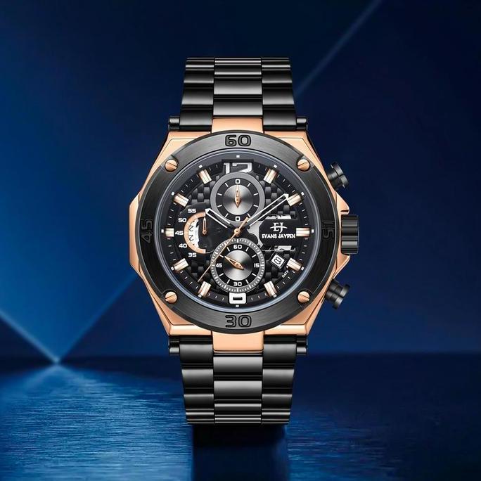 Evans Jayden Jam Tangan Pria EJ 9839 Rantai Stainless Steel Chronograph Kaca Sapphire Water Resistan