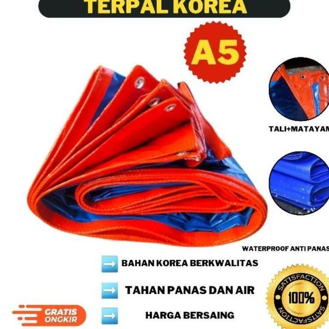 Terpal A5 Waterproof 135 Gsm ukuran 6x8meter dengan Mata Ayam dan Tali Tampar padi terpal  6x8meter 