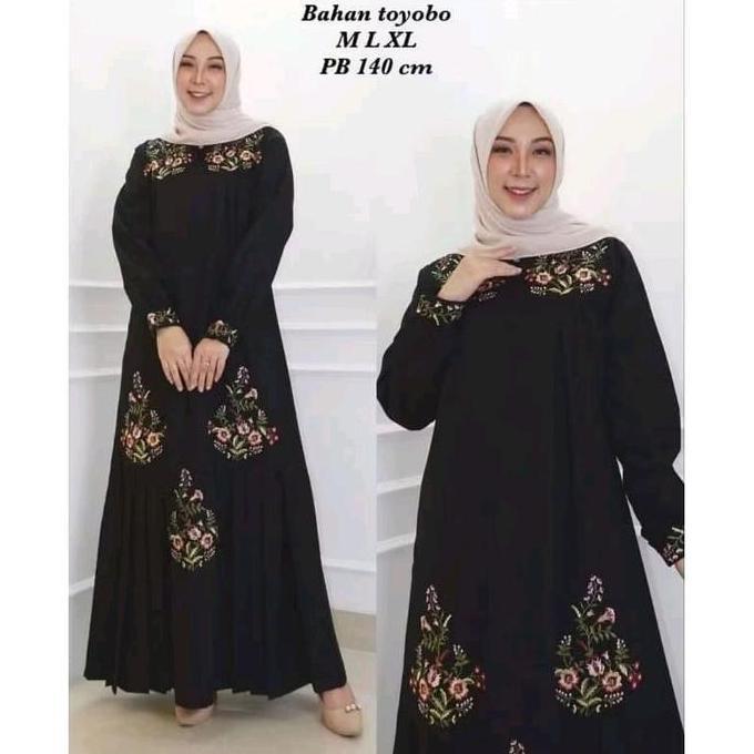 Grosir Gamis Bordir Bunga Toyobo Premium Busui Friendly Wudhu Friendly - Radiafashion - Pesta, Katun