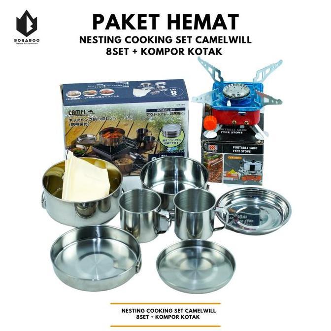 Paket Hemat Nesting Cooking Set Camelwill 8 Set +Kompor Kotak Portable