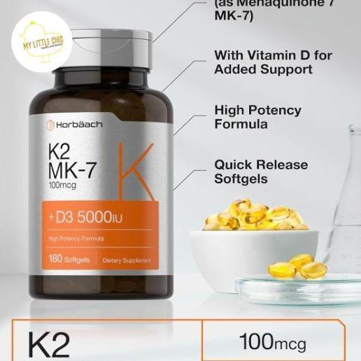 Horbaach Vitamin D3 K2 isi 180 SOFTGEL 5000iu + 100mcg USA _Chic