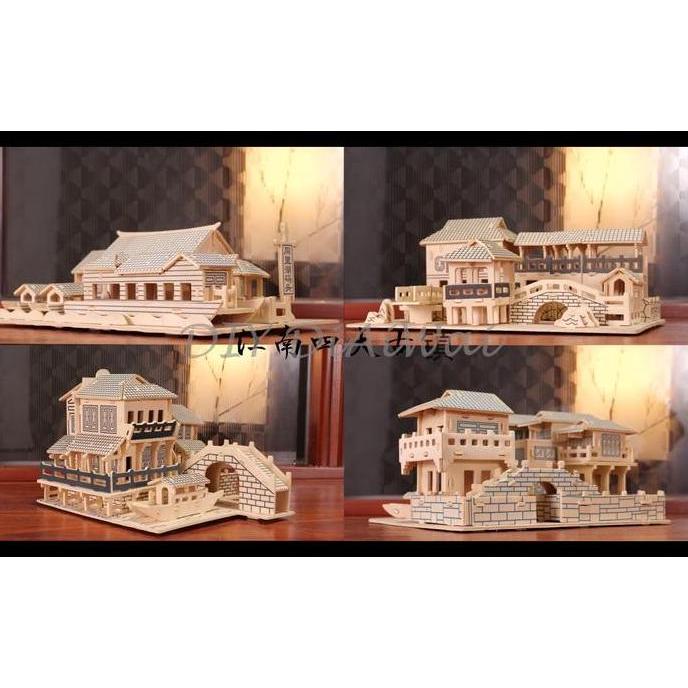 Puzzle 3D DIY bahan kayu model tempat rumah cina / mainan puzzle