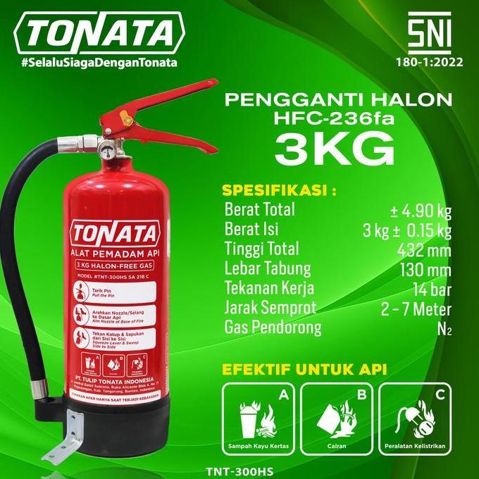 Alat Pemadam Api Tonata Sni / Apar Clean Agent Hcfc/Hfc 3 Kg