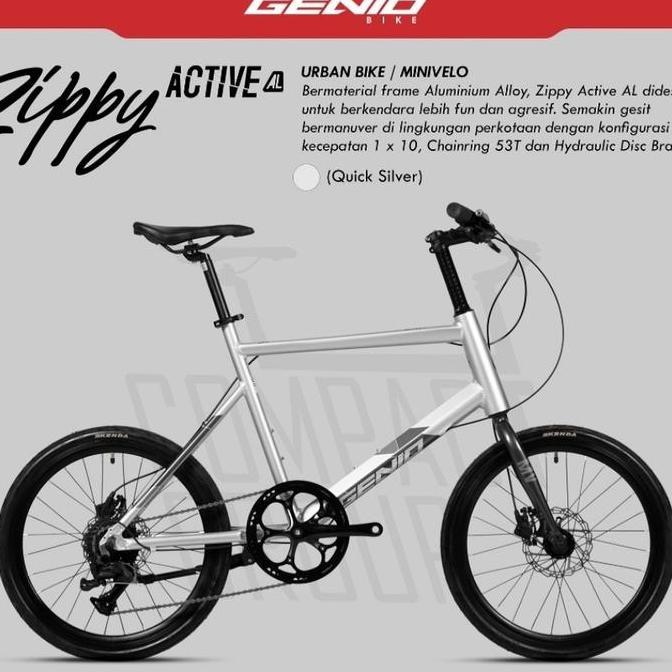 Sepeda Minivelo Genio Zippy Active Al 10 Speed Rem Hidrolik (20 Inch)