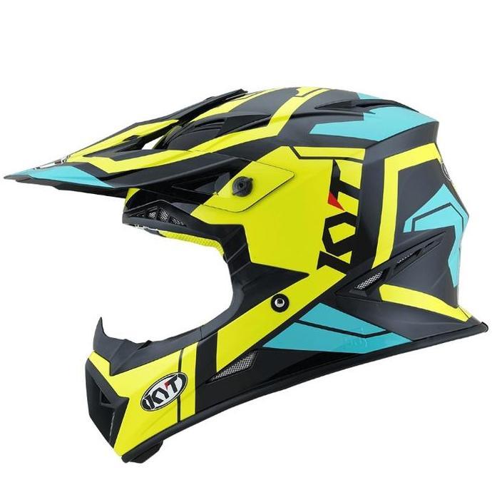 FYP HELM CROSS KYT JUMPSHOT #3 - BLACK YELLOW FLUO / AQUA BLUE ''
