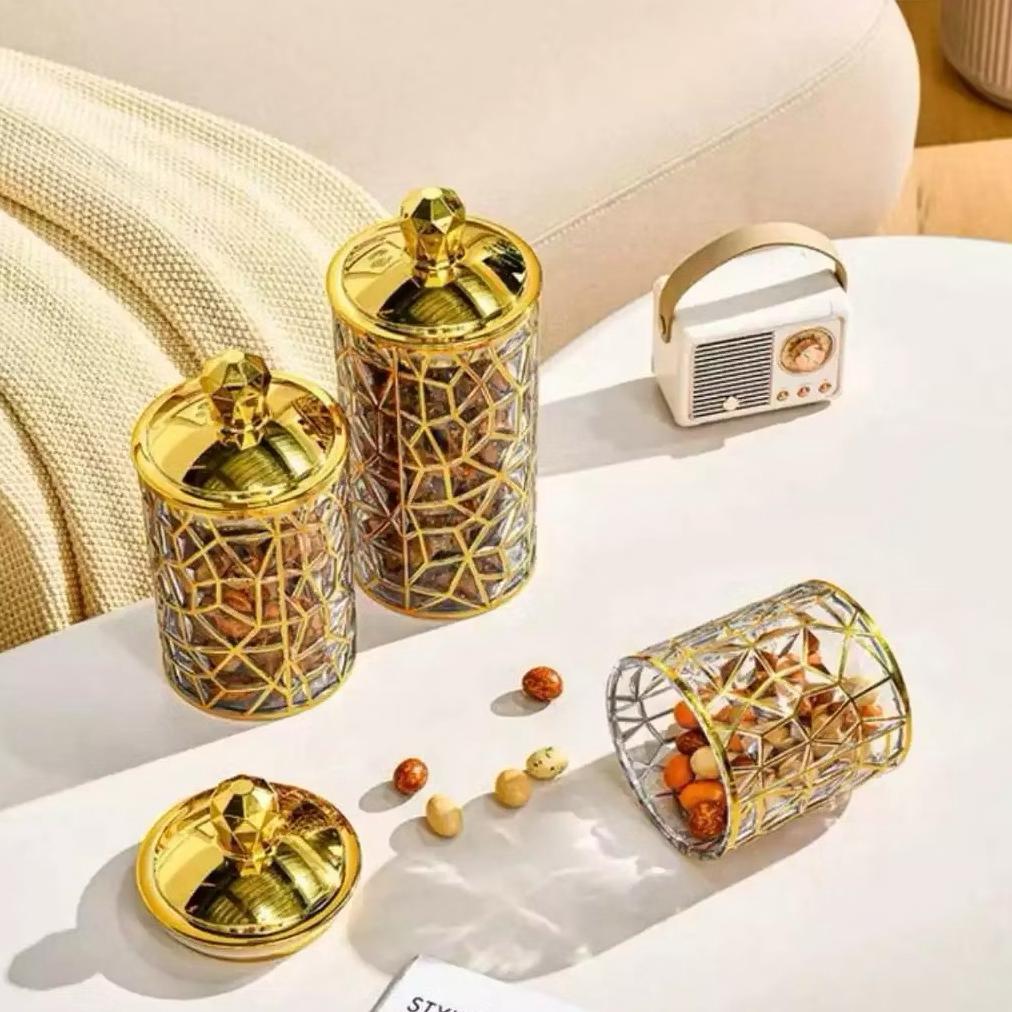 Toples Kaca Crystal Arabian Set 3 Pcs / Toples Tempat Penyimpanan Kue Kering Lebaran