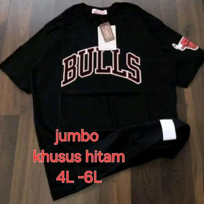 kaos jumbo  4L-6L khusus hitam KAOS BULLS BY MITCHELL & NESS - FONT BAJU BULLS new keren