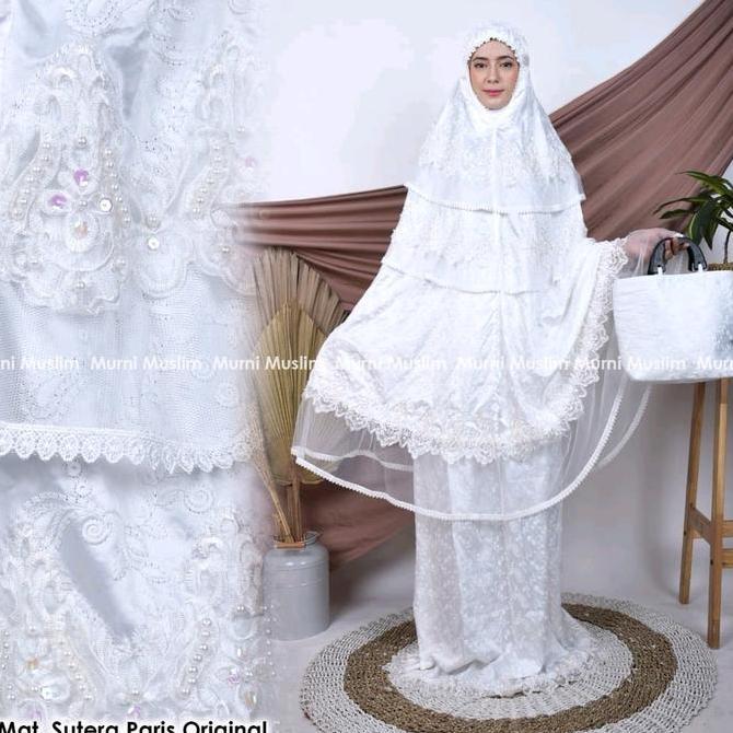 Mukena dewasa sutra Paris original pengantin Atasan Bawahan