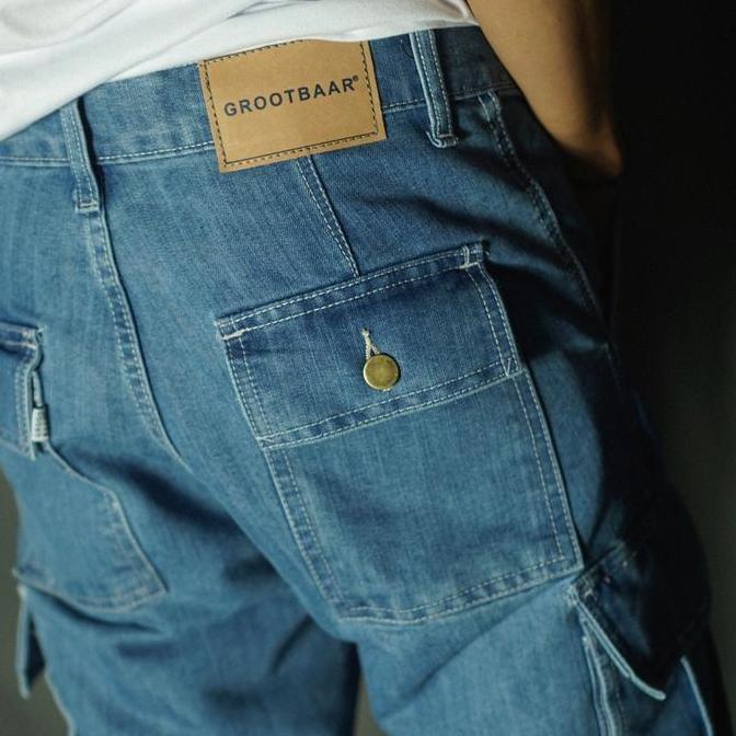 CELANA CARGO DENIM GROOTBAAR - DENIM CARGO PANTS SANFORIZED  Biru