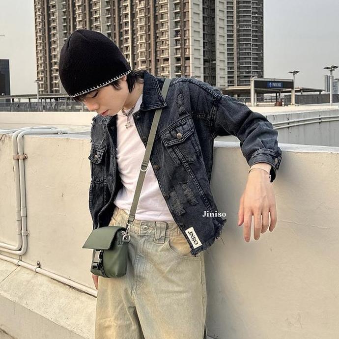 JINISO - Pria Oversize Jaket Jeans