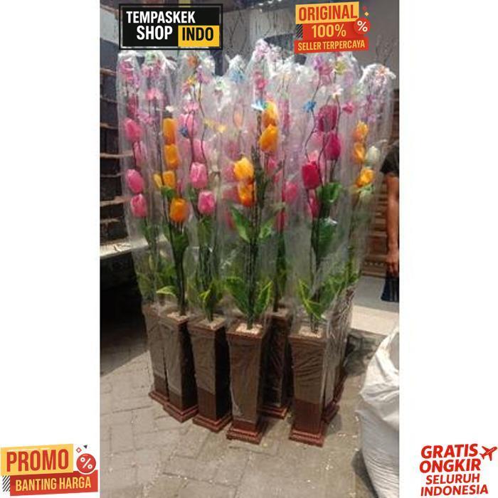 New Bunga Hias Tulip Jumbo Super Lengkap Vas Bebatuan / Bunga Tulip Ruangan Artificial / Bunga Hias 