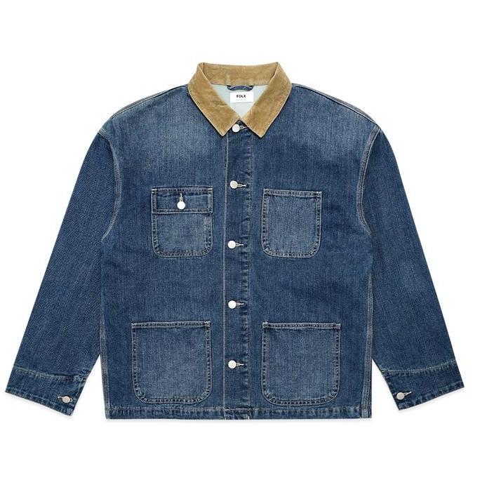 FOLX Corduroy Collar Washed Denim Jacket