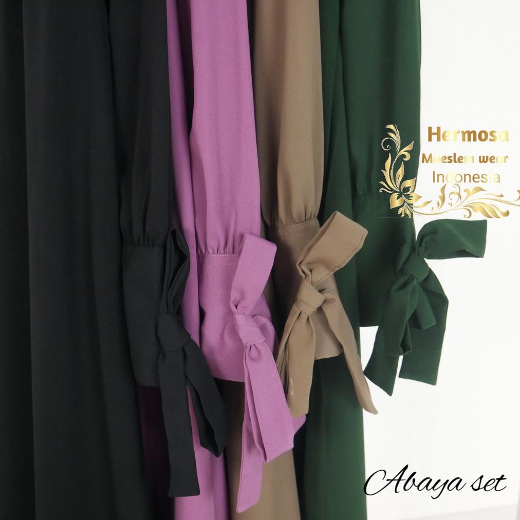 Set Abaya Hermosa Setelan abaya hijau botol jilbab jumbo-set gamis hijau pekat-set gamis ijo lumut