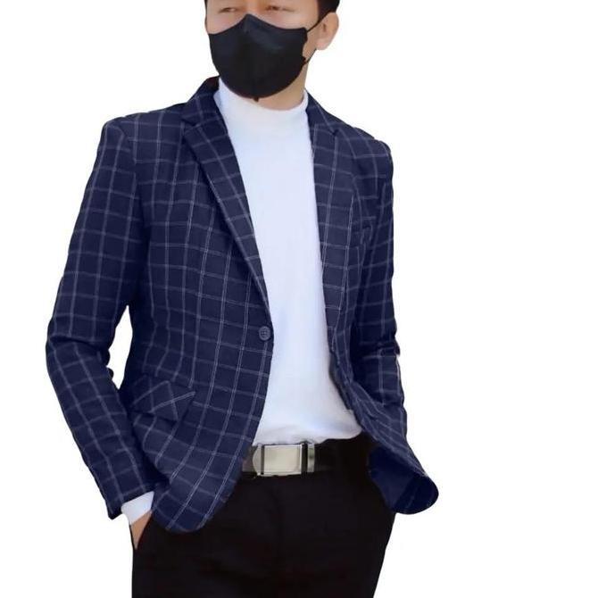 Jas blazer pria motif kotak-kotak kasual formal - jas santai kantoran-pernikahan-pengajian-blazer po