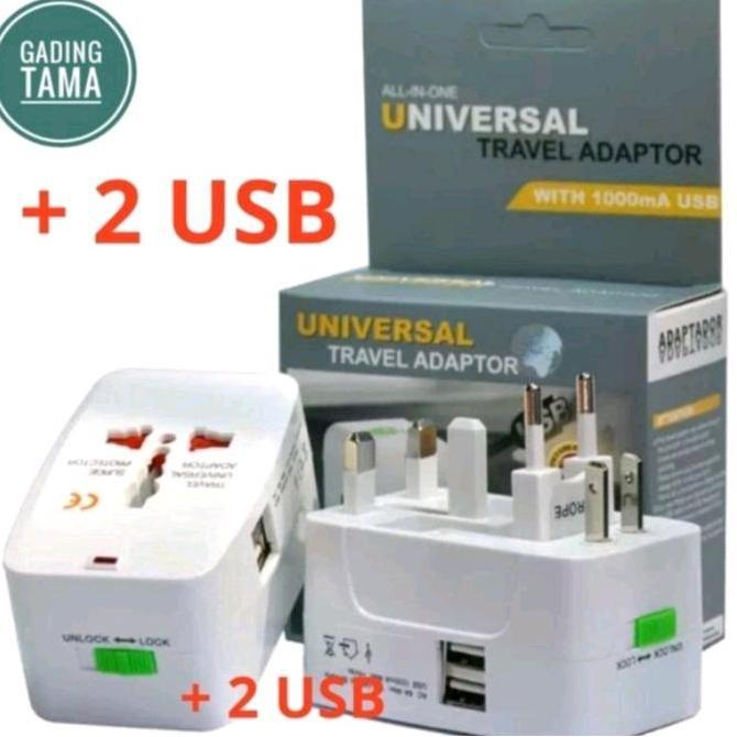 Stop Kontak Colokan Listrik + 2 USB Travel Adaptor Universal Internasional