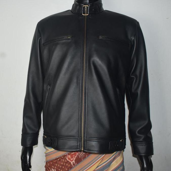 jaket kulit domba asli garut pria kerah pendek ala korea hitam