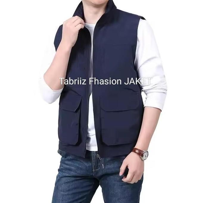 Tabriiz Fhasion Jaket Rompi Lapangan Casual Pria Terlaris Krem M  Outdoor Hitam Material Katun Mpc I
