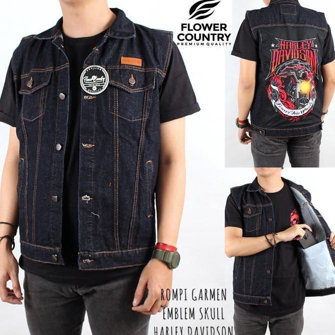 Rompi Jeans Blue Black Pria Jaket Rompi Denim Gambar Orinal