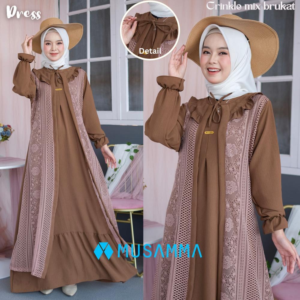 MAYRA DRESS - Gamis Crincle Premium Mix Brukat Malika/ Gamis Elegan Terbaru