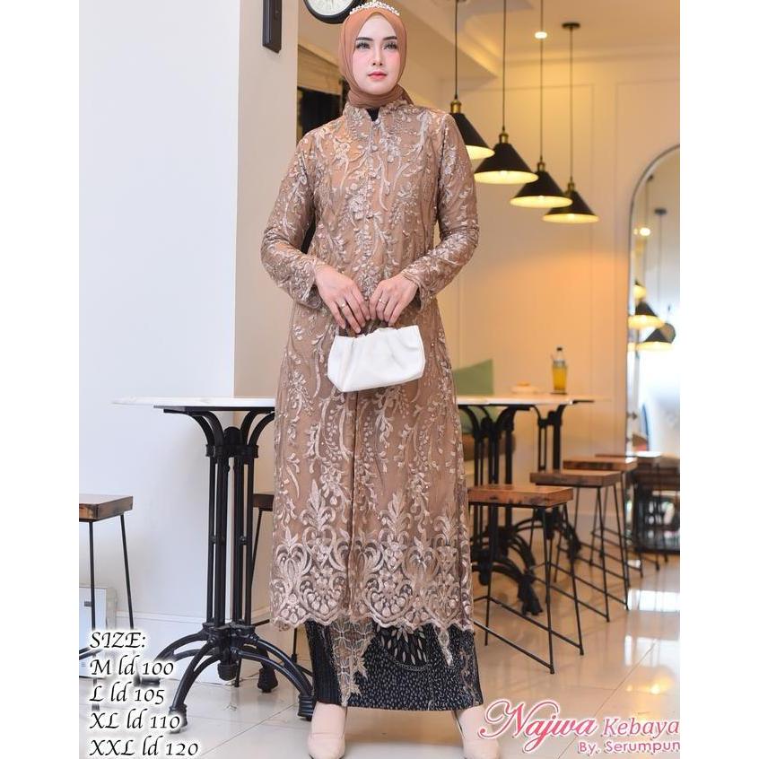 Kebaya Tunik Brukat Kancing Jumbo Ld 130 Baju Hajat Pesta Kondangan Wanita Wisuda Modern Atasan Panj