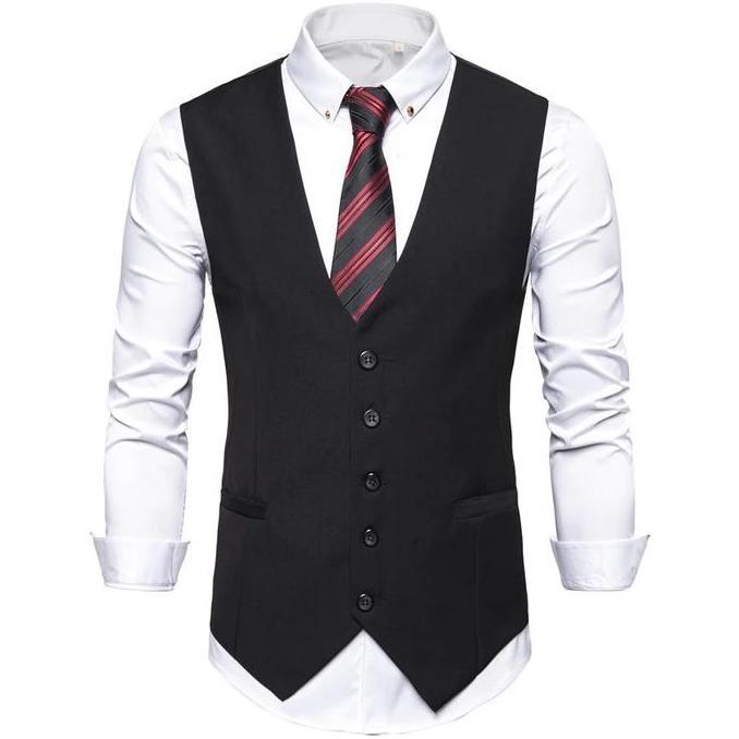 Vest Pria Formal Katun Hitam  ROM 272