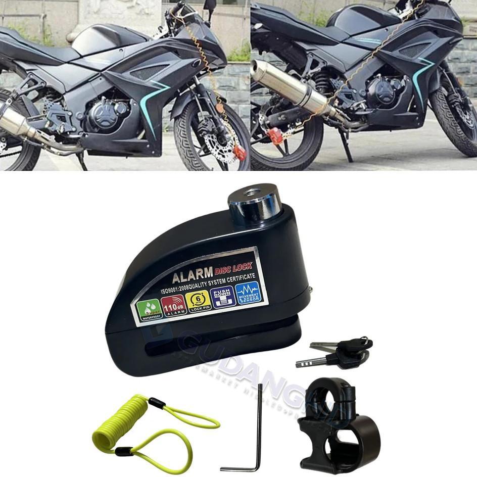 Gembok Alarm Anti Maling Cakram Kunci Alarm Motor Paket Bracket Kabel