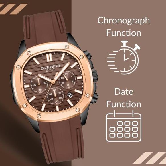 Eyki Jam Tangan Pria Silicon Coklat Chrono Terbaru Sport E3206L