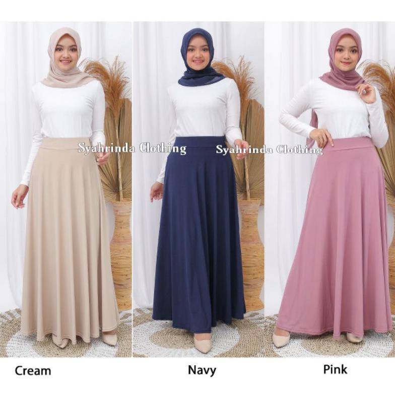 Rok Panjang Payung Polos Lebar Wanita Jersey Premium Import Rok Lebar Hitam Bawahan Wanita