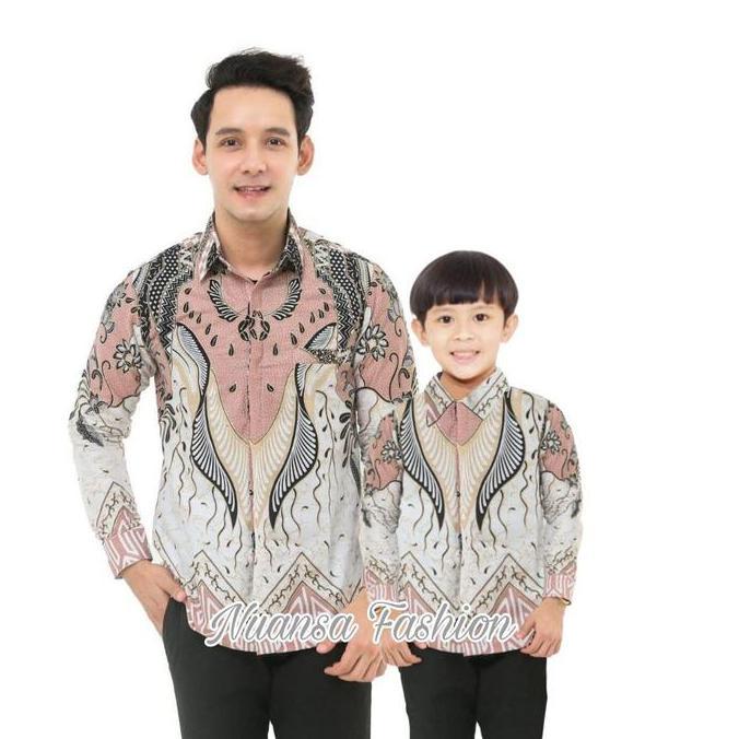 BEST SELLER KEMEJA BATIK PRIA BATIK AYAH DAN ANAK LAKI LAKI MOTIF LASKAR WARNA NUDE PINK SALEM PEACH