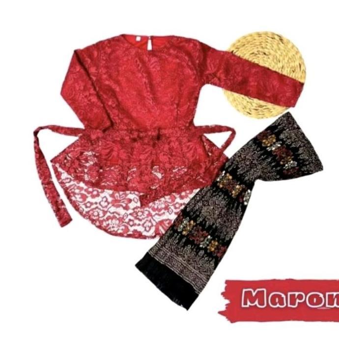 FREE ONGKIR BAJU SETELAN KEBAYA ANAK PEREMPUAN MODEREN BROKAT ROK SPAN PLISKET BONUS PITA ACARA WISU
