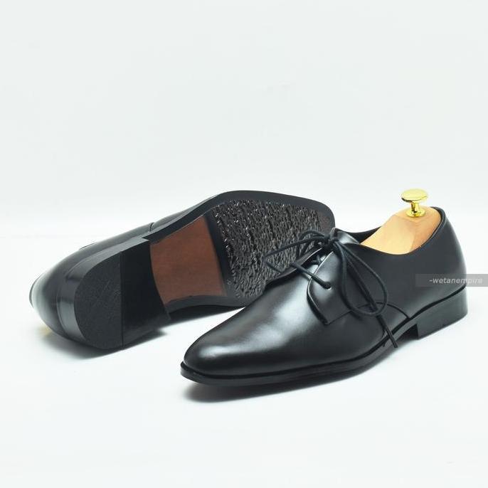 Sepatu Pantofel Kerja Pria Hitam WETAN Nusantara 2 Premium Derby Black Shoes Ukuran Jumbo Besar Hak 