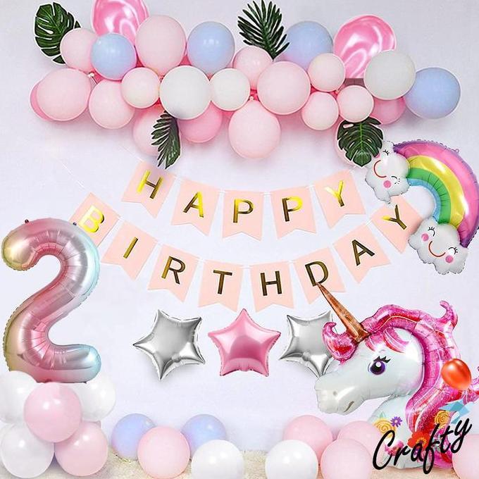 [PAKET] Dekorasi Balon Ulangtahun PINK CHAIN UNICORN ANGKA Hiasan Ultah Anak Perempuan
