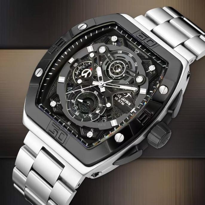 Evans Jayden Jam Tangan Pria 9549 Rantai Stainless Kaca Sapphire Steel Chronograph Water Resistant 1