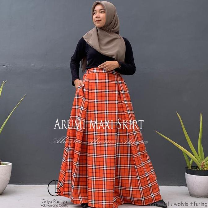 Rok  Motif Kotak Kotak Vintage Tartan Panjang  Arumi  Maxi Skirt Griyaraditya Almira  Wanita Muslim 