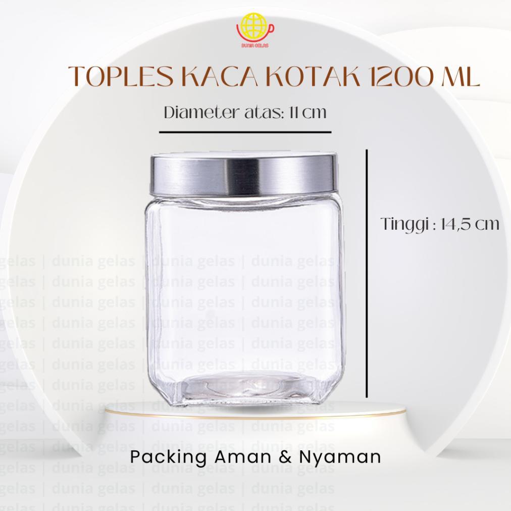 Toples Kaca Kotak 1200 ml/Toples Kacang/Toples Kaca 1,2 liter/Toples Nastar/Toples Lebaran/Hampers L