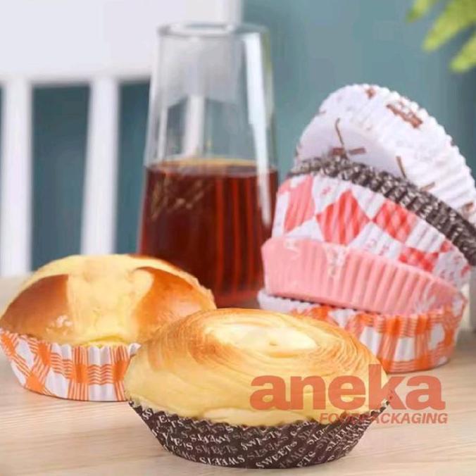 Cup roti laminasi 8cm bulat, kotak & oval/lonjong paper cup cake cases kertas tatakan kue  aneka mot