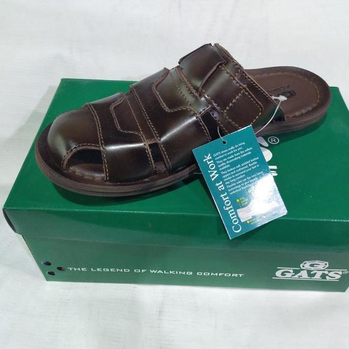 Sandal sepatu slop kulit asli orinal GATS hg-061 coklat