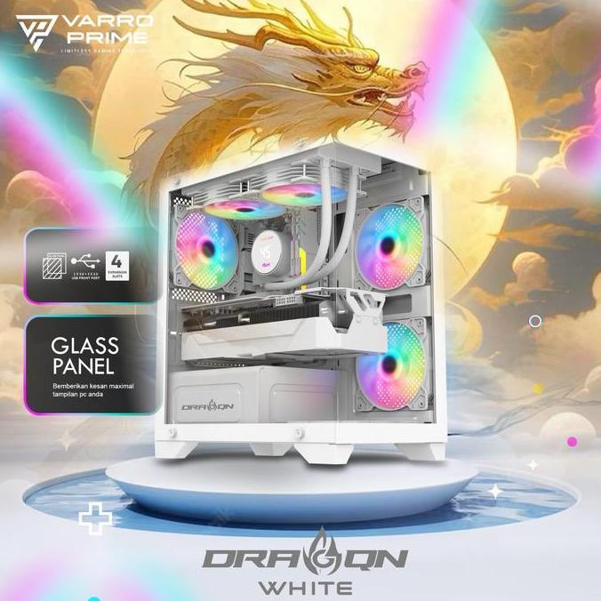 Casing PC Gaming Varro Prime DRAGON White M-atx Include 3Fan Terlaris