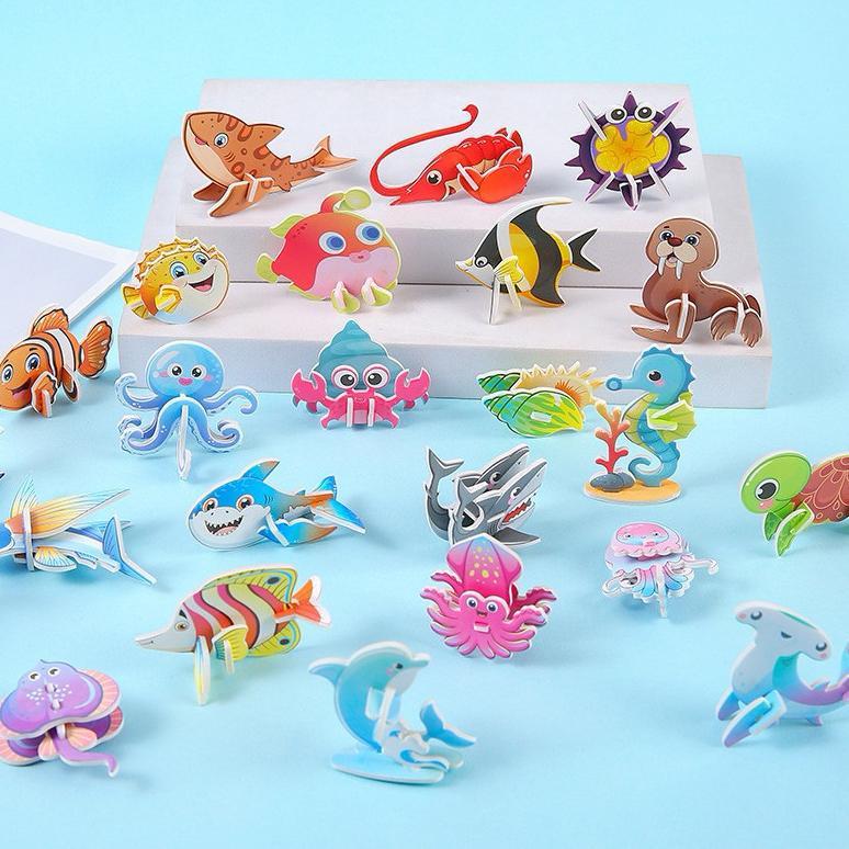 hot` mainan edukasi anak puzzle 3d diy motif hewan serangga dinosaurus kendaraan puzzle 3d diy