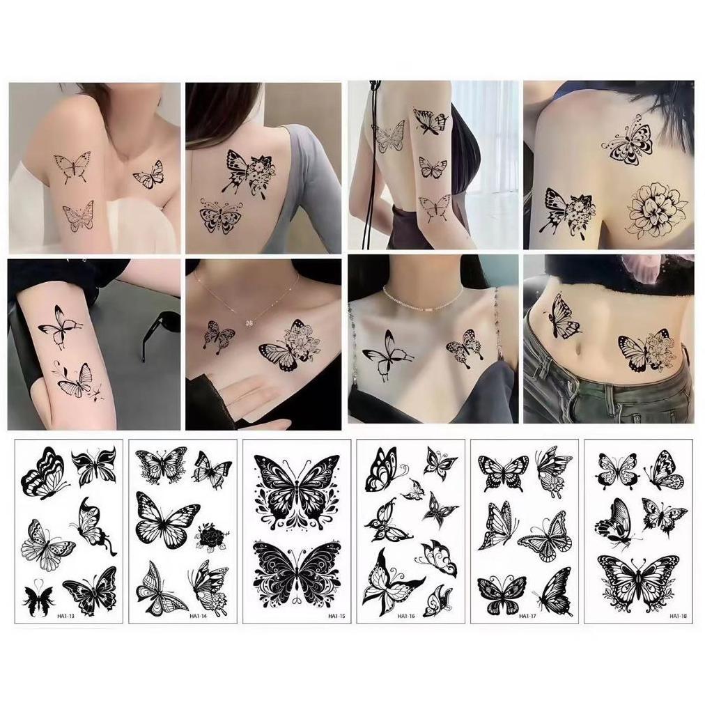 Stiker Tato Temporer / Tato kupu-kupu cantik / Tato seksi tato temporer dada lengan perempuan