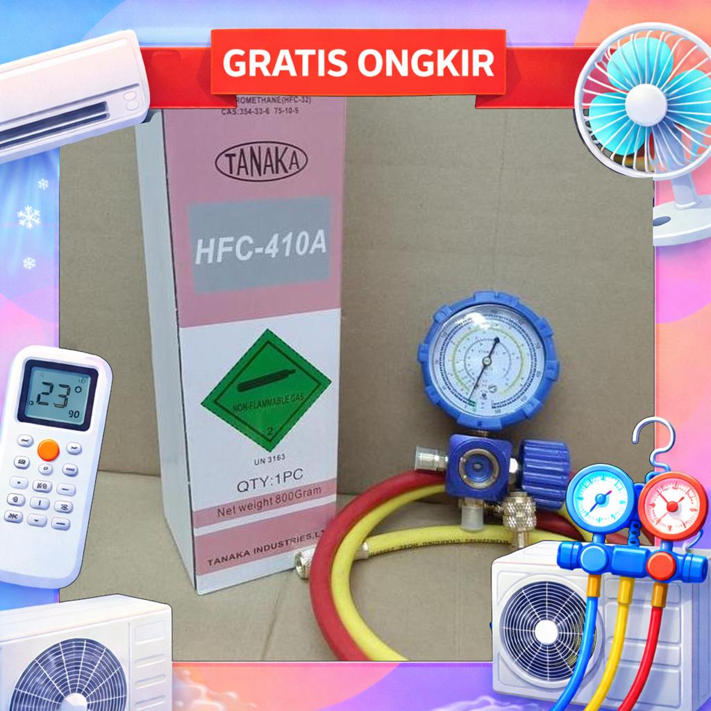 Paket Isi Freon Ac Rumah R410 Manifold Selang Freon Conektor Grab
