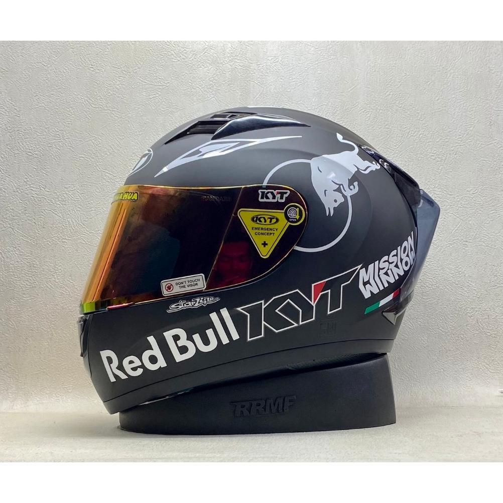 HELM KYT R10 HITAM DOFF || HITAM GLOSSY || PAKET STIKER REDBULL PUTIH - HELM KYT FULL FACE