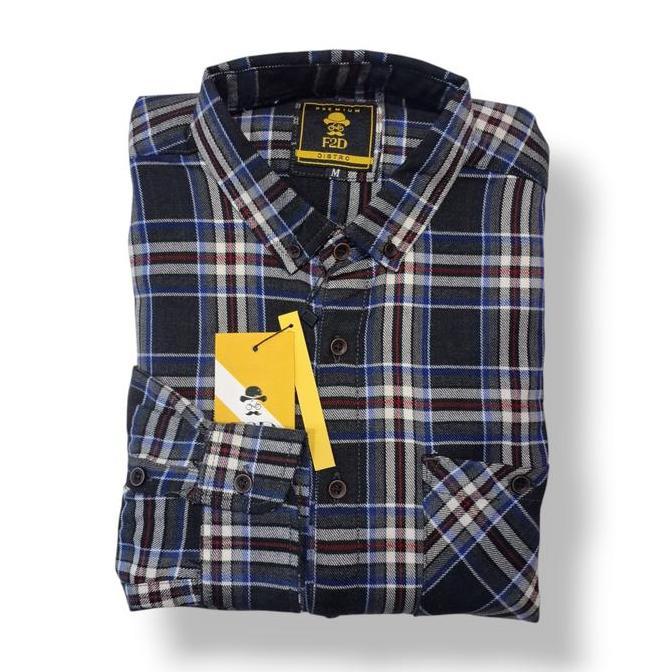 Kemeja Flanel Pria Brand F2D Distro Lengan Panjang Motif Garis Kotak Slimfit 1011