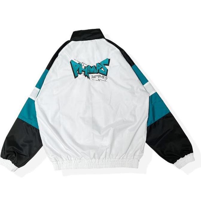 PHOMPPHIESS Jaket Retro Putih Strip Tosca Jacket Sport Pria Wanita Parasut